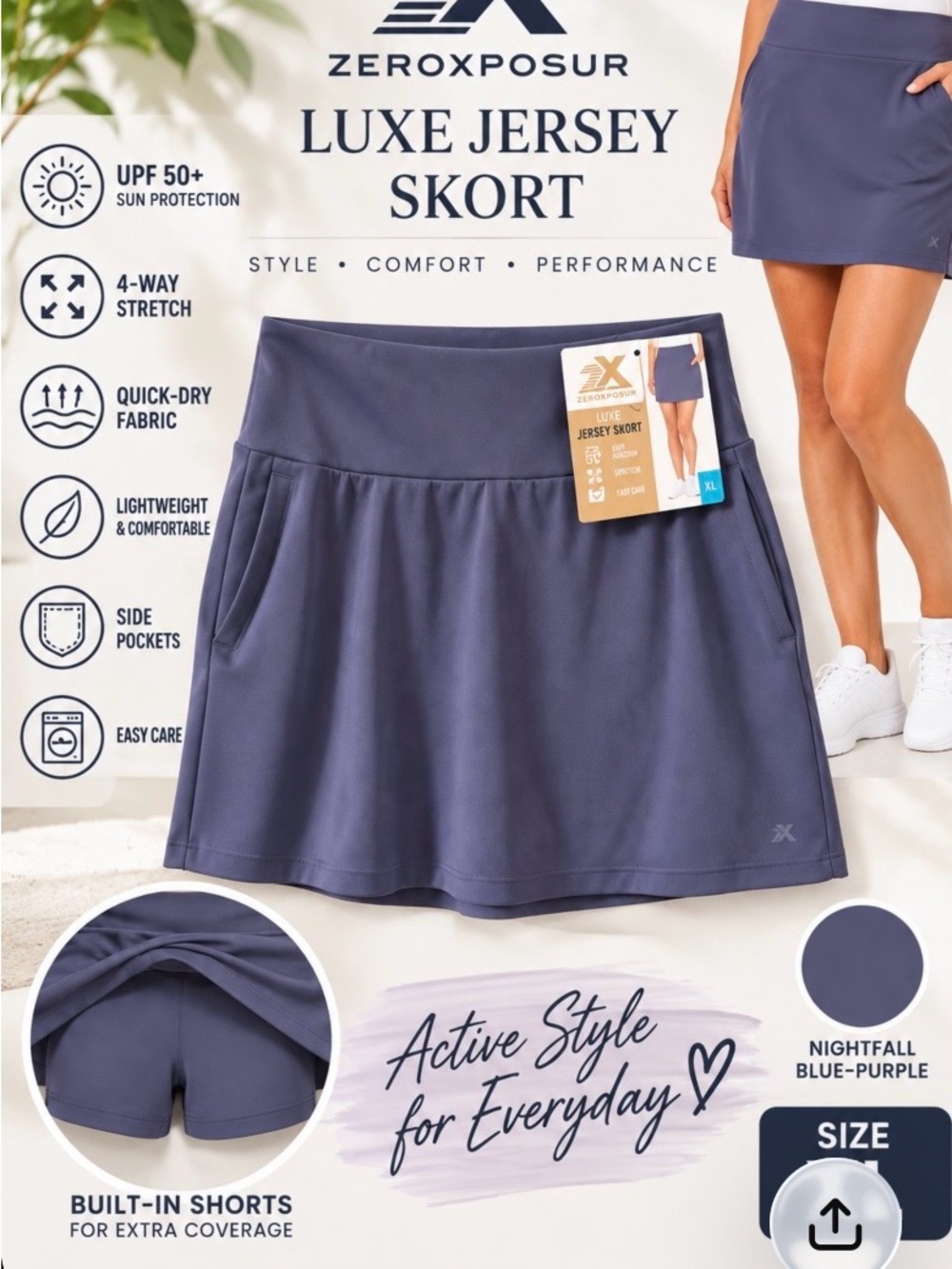 ZeroXposur Luxe Skort Nightfall XL NWT
